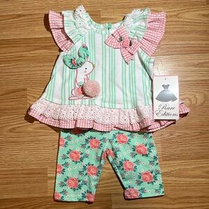NWT bunny outfit 3-6 mo. Pink/green/white